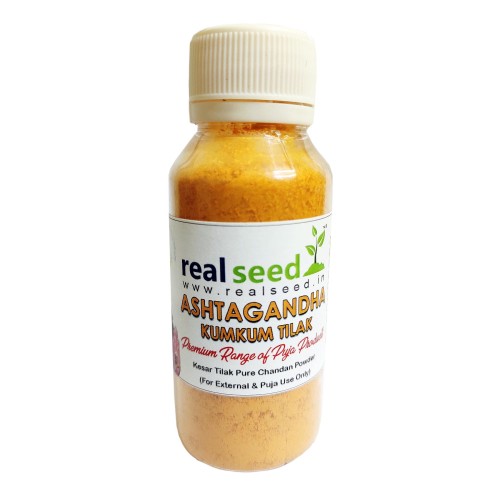 Real Seed Ashtagandha Kumkum Tilak Chandan Powder, Kesar Tilak Powder, Premium Range of Puja Products, Sandal Powder (Weight- 50 GMS)