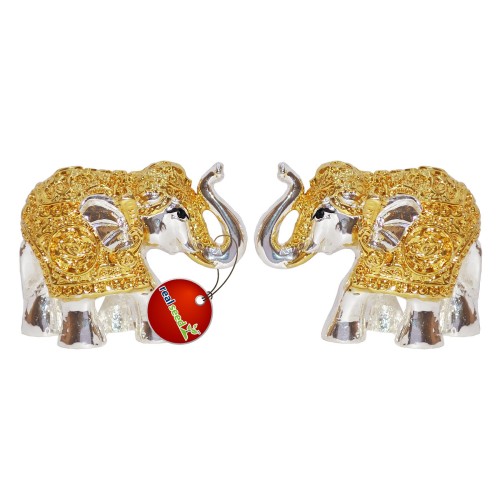 Real Seed 99.9 Silver & 24K Gold Plated Elephant Idols Pair for Home Temple, Hatti Idol for Pooja Room, Elephant Statue for Gifting (Size - 1 Inches Height)