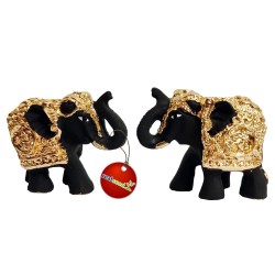REAL SEED 24K Gold Plated Black Elephant Idols Set of 2 for Home Temple, Hatti Idol for Pooja Room, Elephant Statue for Gifting, Good Luck and Prosperity Showpiece (Size - 1 Inches Height)