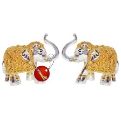 Real Seed 99.9 Silver & 24K Gold Plated Elephant Idols Pair for Home Temple, Hatti Idol for Pooja Room, Elephant Statue for Gifting (Size - 2 Inches Height)