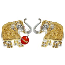 Real Seed 99.9 Silver & 24K Gold Plated Elephant Idols Pair for Home Temple, Hatti Idol for Pooja Room, Elephant Statue for Gifting (Size - 3 Inches Height)