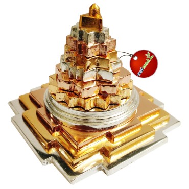 Shree Yantra, Brass Pyramid for Positive Energy, Panchdhatu Meru Shree Brass Yantra 3x3 Inches Gold Finish