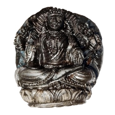 Curved Shaligram Shila Laxmi Ji Statue, Carved on Natural Shaligram Shilla Size - 6.5 x 6.5 x 4.2 CMS Weight - 125 GMS