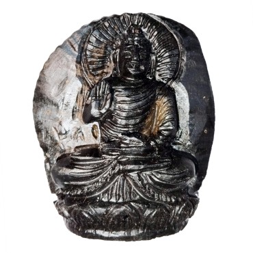 Curved Shaligram Shila Lord Buddha Statue, Carved on Natural Shaligram Shilla Size - 7.2 x 6.1 x 3.2 CMS Weight - 156 GMS