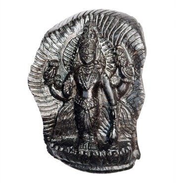 Curved Shaligram Shila Shree Vishnu Statue, Carved on Natural Shaligram Shilla Size - 8.6 x 5.7 x 2.6 CMS Weight - 139 GMS