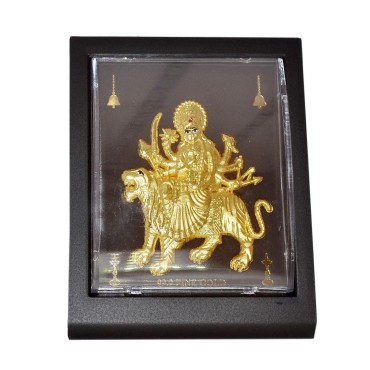 Durga Ji 99.9 Fine Gold Plated Photo Frame | Gold Plated Photo Frame | Durga Mata Frame for Home Temple | Gods Photo Frames | Hindu God & Goddesses Frames | Religious Photo Frames