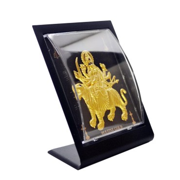 Durga Ji 99.9 Fine Gold Plated Photo Frame | Gold Plated Photo Frame | Durga Mata Frame for Home Temple | Gods Photo Frames | Hindu God & Goddesses Frames | Religious Photo Frames