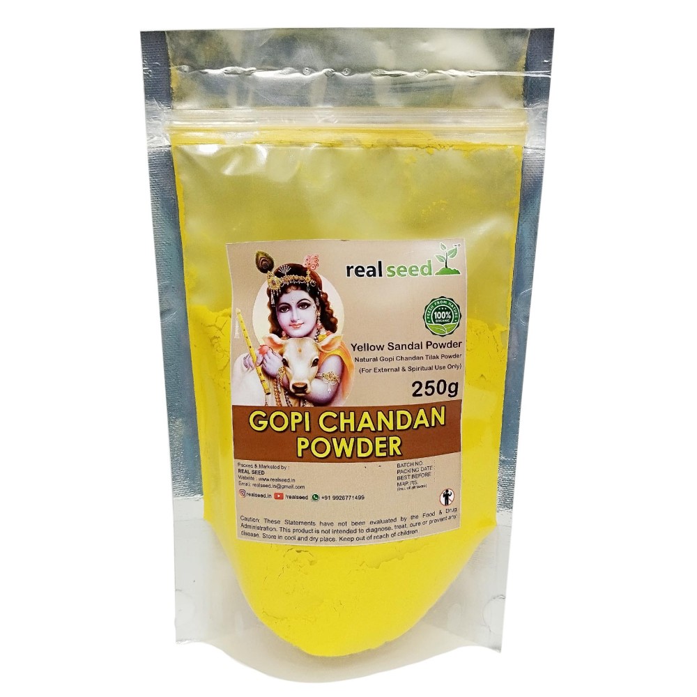 Real Seed Natural Gopi Chandan Tilak Powder, Premium Range of Puja Products, Yellow Sandal Powder, ISKCON Gopi Tilak, Gopi Chandan (Weight- 250 GMS)