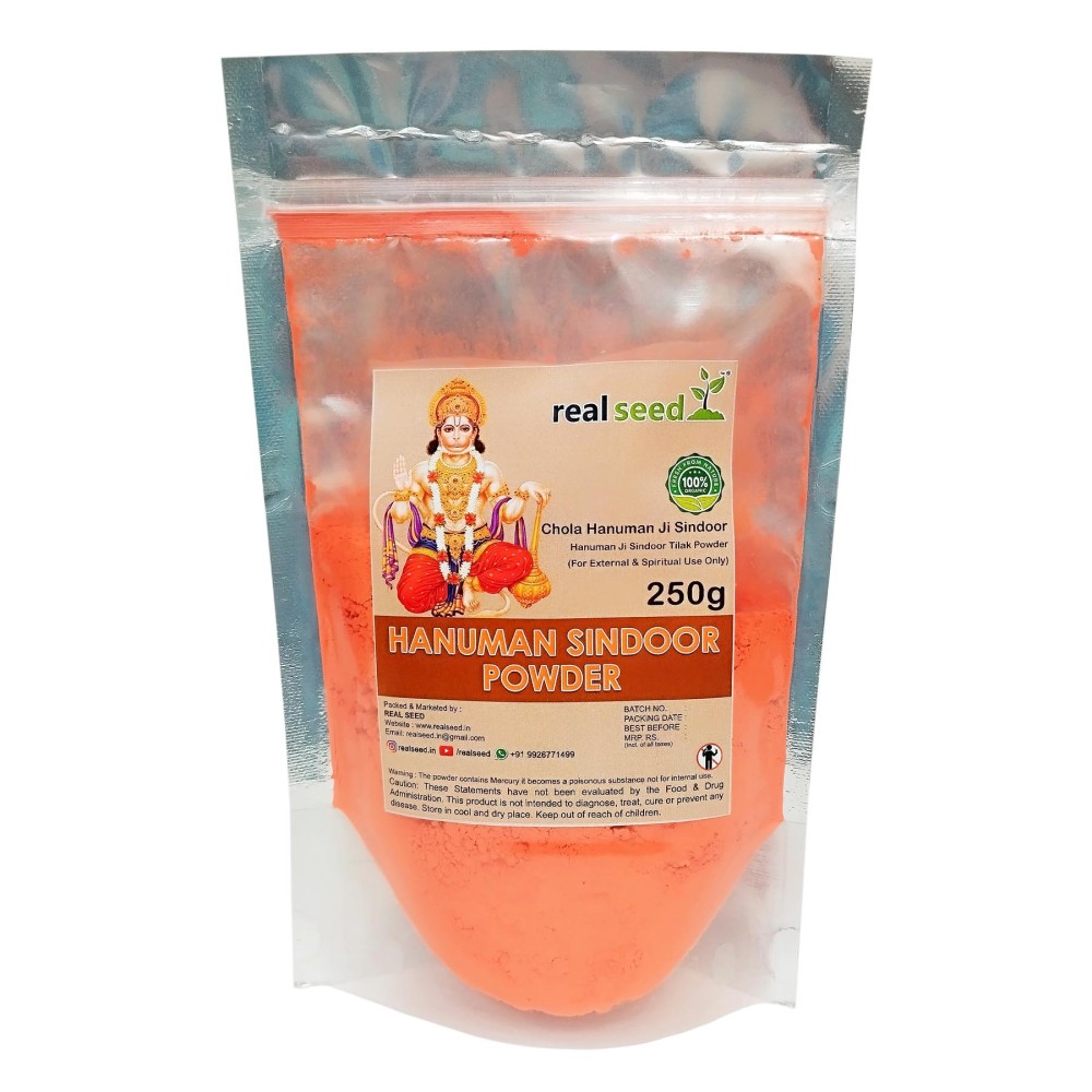 Real Seed Natural Sindoor Hanuman Ji Sindoor, Hanumansindur, Sindoor, Bajrangbali Sindur, Hanuman Ji Pooja Sindoor, Premium Range of Puja Products, Orange Sandal Powder (Weight- 250 GMS)