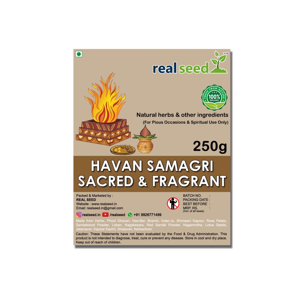 Real Seed Pure and Natural Mixture of Various Dried Herbal Roots and Leaves for Vedic Yagya Pujan, Hawan Worship Pooja Samagri Premium 250 Grams Zip Pack