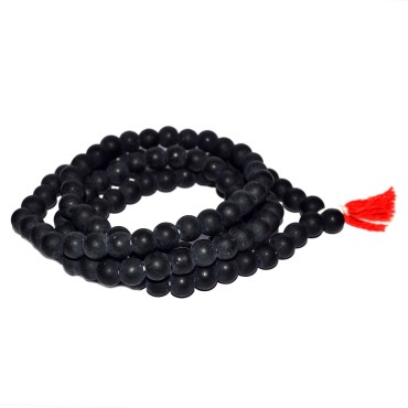 Shaligram Mala, 8MM Sacred Stone Shaligram Black Round Beads Mala from Nepal, Yoga Mala, Earthy Beads | Length - 44 CMS