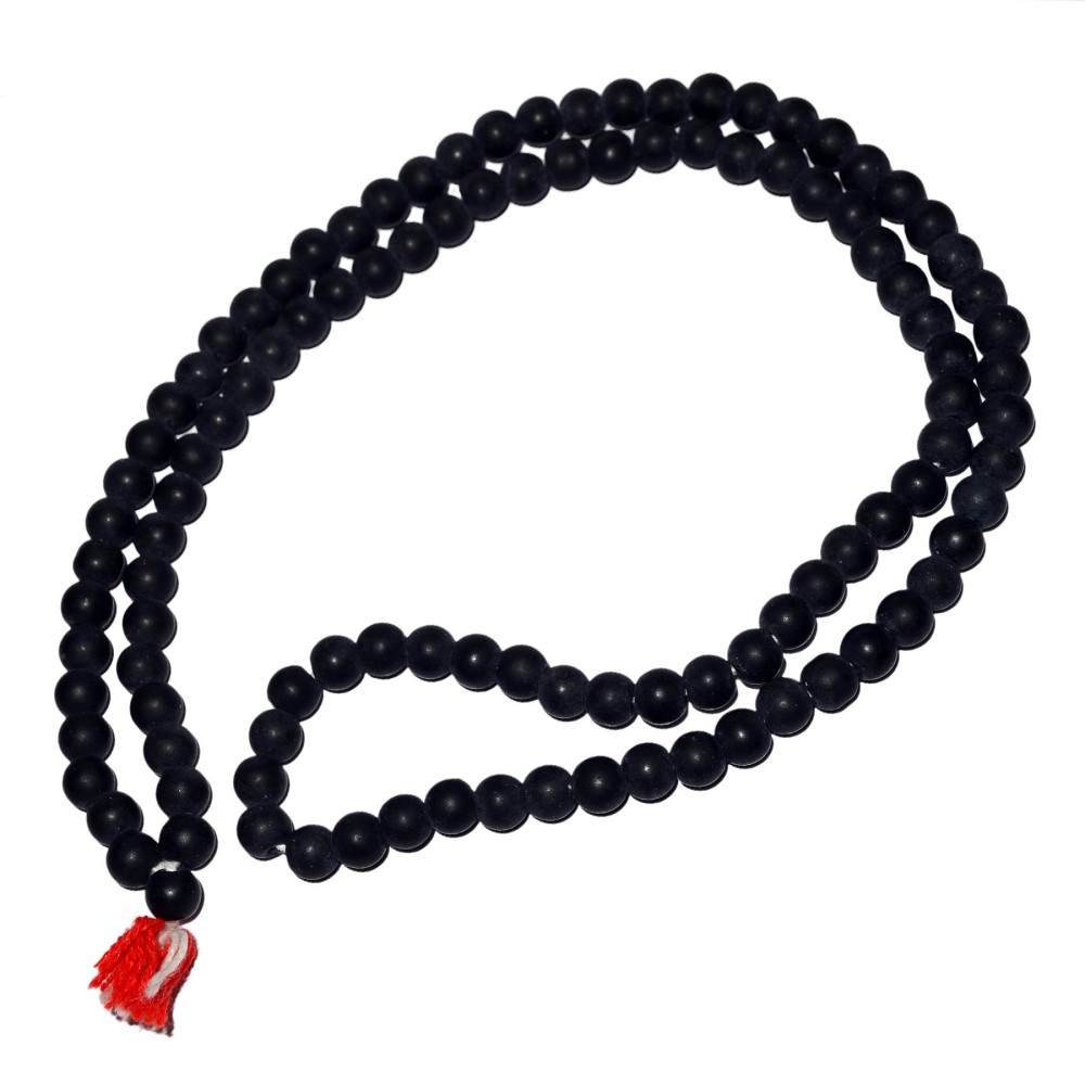 Shaligram Mala, 8MM Sacred Stone Shaligram Black Round Beads Mala from Nepal, Yoga Mala, Earthy Beads | Length - 44 CMS