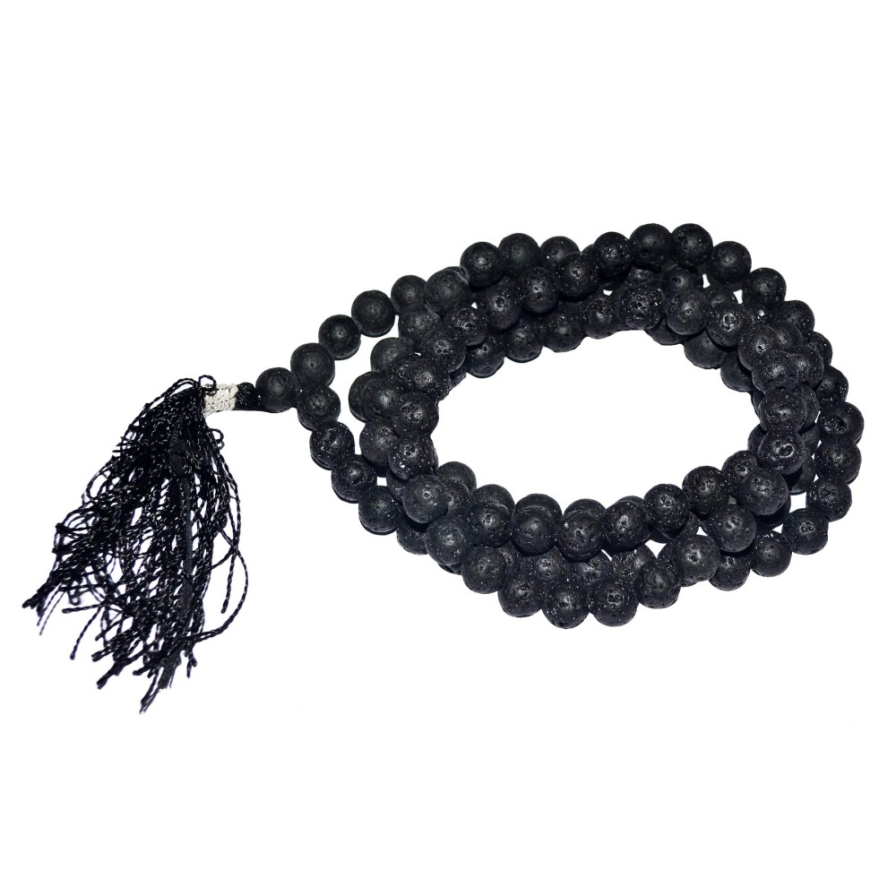 Shaligram Mala with Lab Certificate, 8MM Sacred Stone Shaligram Black Round Beads Mala from Nepal | Length - 44 CMS