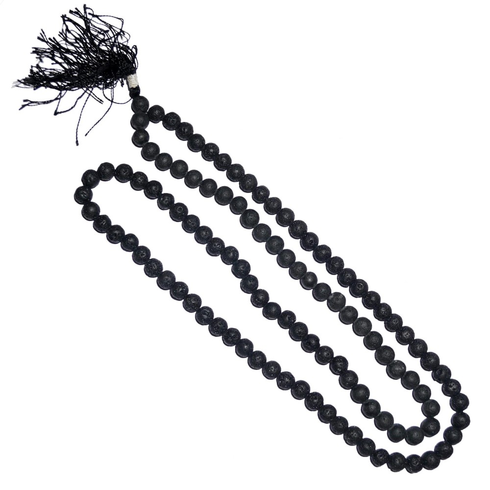 Shaligram Mala with Lab Certificate, 8MM Sacred Stone Shaligram Black Round Beads Mala from Nepal | Length - 44 CMS