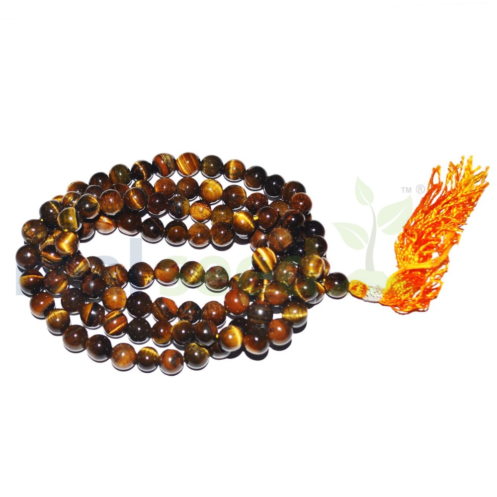 Tiger Stone Mala Necklace 8MM, Crystal Stone Mala 108 Bead Jaap Mala, Reiki Healing, Crystal Healing