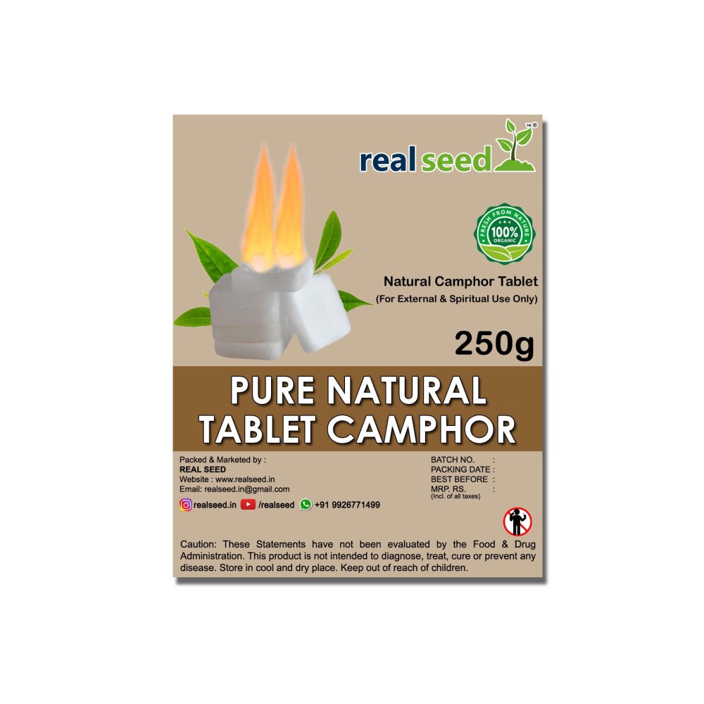 Real Seed Natural Organic Green Camphor, Karpur, Pachcha Kapur, Karpooram for Puja, Diffuser, Healing Camphor for Spiritual Purpose Only- Premium Zip 250 Grams Pack