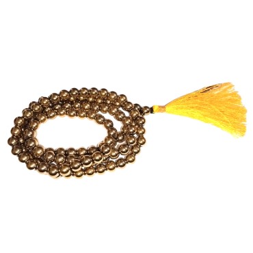 Golden Pyrite Jaap Mala 108 8MM Beads for Prosperity Wealth Willpower and Financial Abundance