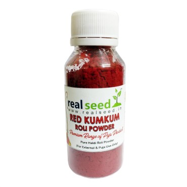 Real Seed Red Kumkum, Pure Haldi Roli Powder, Laal Kumkum Sindoor Roli for Tilak and Puja, Premium Range of Puja Products, Non-Scented Kumkum, Kungumam (Weight- 30 GMS)