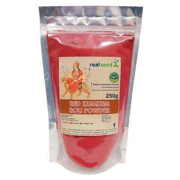 Real Seed Red Kumkum, Pure Haldi Roli Powder, Laal Kumkum Sindoor Roli for Tilak and Puja, Premium Range of Puja Products, Non-Scented Kumkum, Kungumam (Weight- 250 GMS)