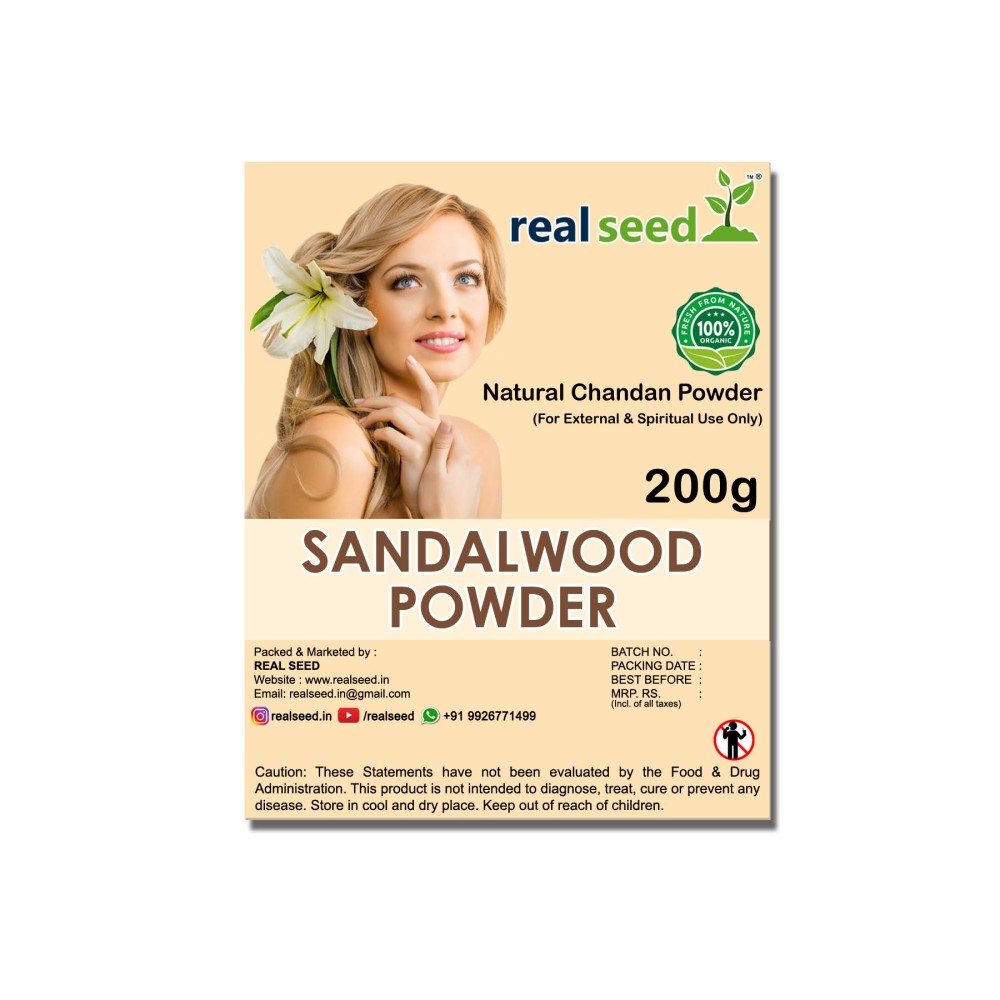 Real Seed Pure Natural Premium Sandal Wood Powder - Original Chandan Powder for Tika/Tilak/Tilaka, Sandalwood Sukhad Tika Powder For Pooja 200 Grams