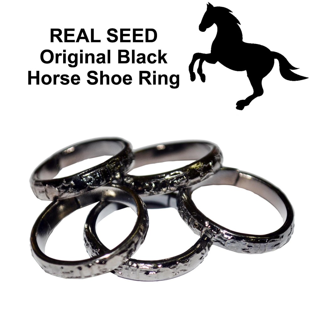 Shani Dosha Niwaran Black Horse Shoe Iron Ring, Shani Chhalla (Kale Ghode Ki Naal Ki Ring) Set of 5 Adjustable Ring Combo Pack