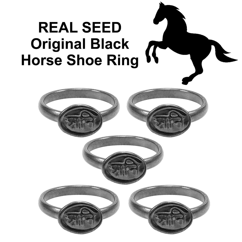 Shani Dosha Niwaran Black Horse Shoe Iron Ring, Shani Chhalla (Kale Ghode Ki Naal Ki Ring) Set of 5 Adjustable Ring Combo Pack